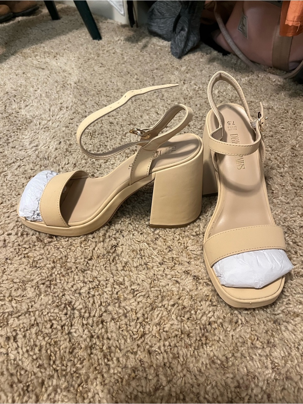Nude/Beige Block Heel Sandals